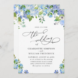 Elegant Blue Hydrangea Watercolor Grüne Hochzeit Einladung