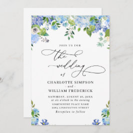 Elegant Blue Hydrangea Watercolor Grüne Hochzeit Einladung