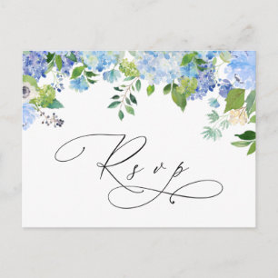 Elegant Blue Hydrangea Watercolor Wedding RSVP Postkarte