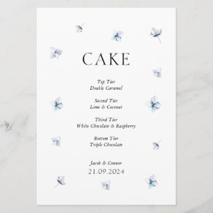Elegant Blue Hydrangea Wedding Cake Sign Einladung