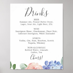 Elegant Blue Hydrangea Wedding Drinks Menü Signatu Poster