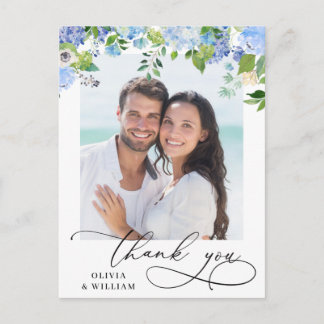 Elegant Blue Hydrangea Wedding Foto Vielen Dank Postkarte