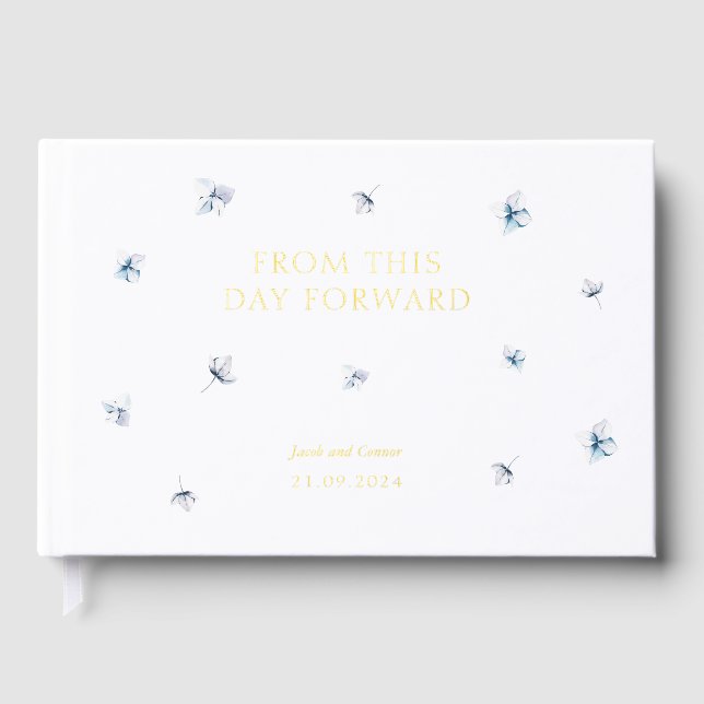 Elegant Blue Hydrangea Wedding Gästebuch (Vorderseite)