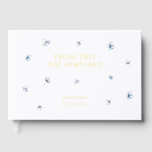Elegant Blue Hydrangea Wedding Gästebuch (Vorderseite)