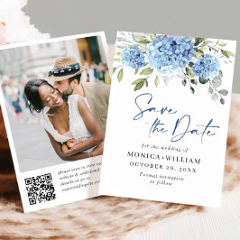 Elegant Blue Hydrangea Wedding QR Code Foto Save The Date