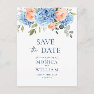 Elegant Blue Hydrangea Wedding Save the Date Postkarte