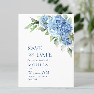 Elegant Blue Hydrangea Wedding Save the Date Postkarte