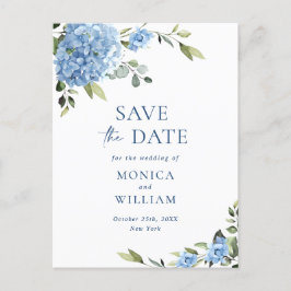 Elegant Blue Hydrangea Wedding Save the Date Postkarte