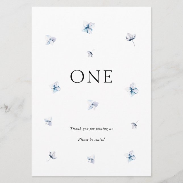 Elegant Blue Hydrangea Wedding Tischnummer Name (Vorderseite)