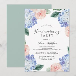Elegant Blue Hydrangea Weißes Party Einladung