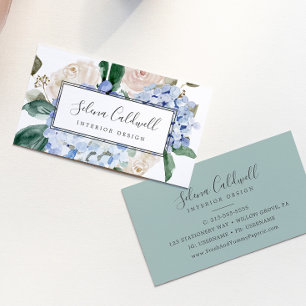 Elegant Blue Hydrangea White Business Card Visitenkarte