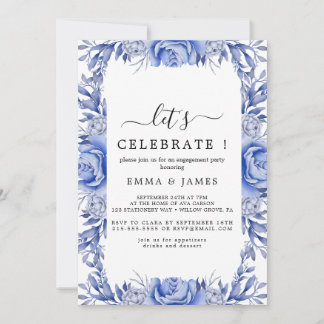 Elegant Blue Hydrangea | White "Let's Celebrate" I Einladung