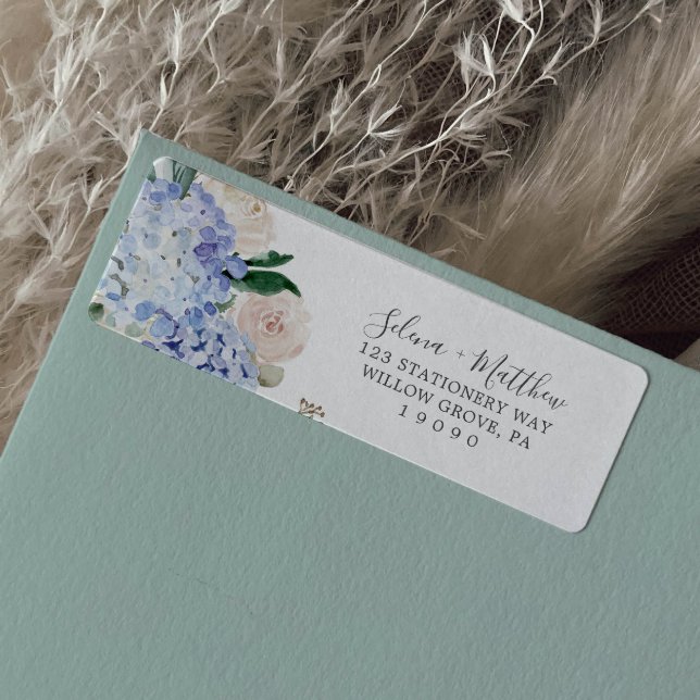 Elegant Blue Hydrangea White Return Address Label (Von Creator hochgeladen)