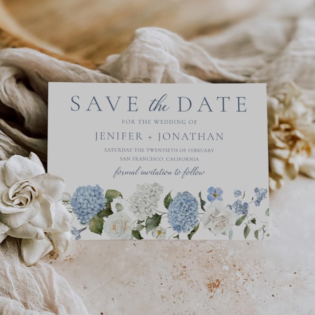 Elegant Blue Hydrangea White Roses Floral Wedding Save The Date (Von Creator hochgeladen)