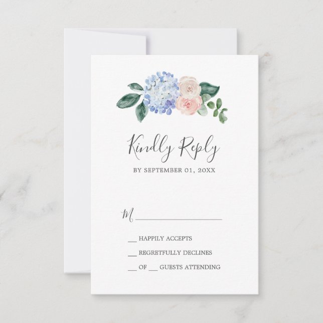 Elegant Blue Hydrangea | White Simple RSVP Card (Vorderseite)