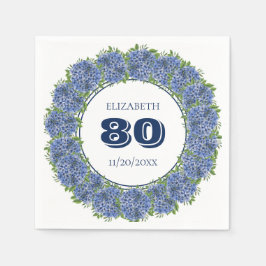 Elegant Blue Hydrangeas 80. Geburtstagsparty Serviette