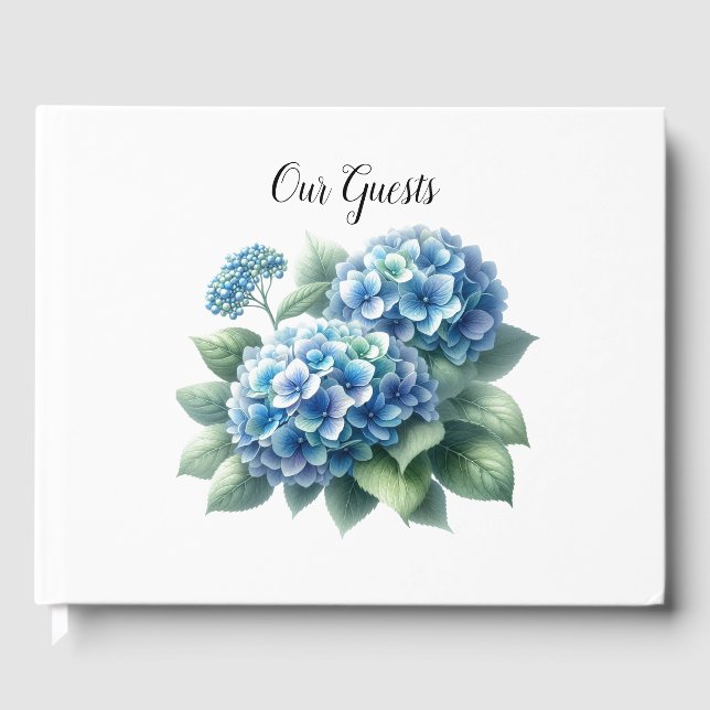 Elegant Blue Hydrangeas Gästebuch (Vorderseite)