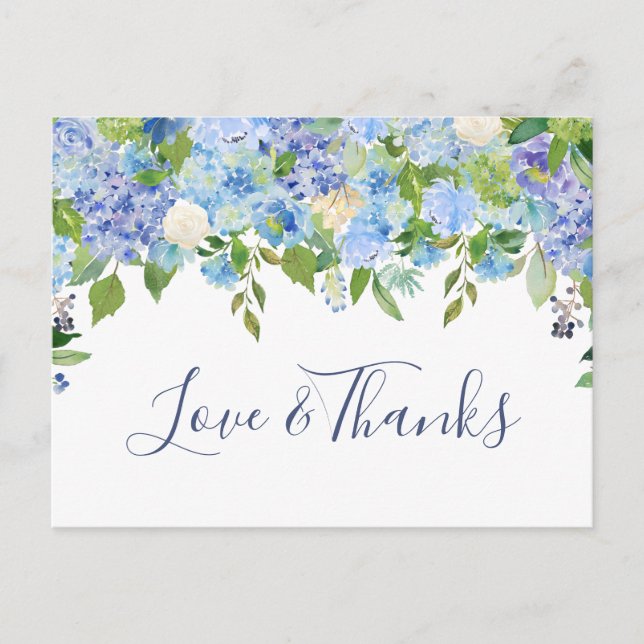 Elegant Blue Hydrangeas Grüne Vielen Dank Postkarte (Vorderseite)