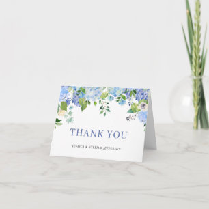 Elegant Blue Hydrangeas Grüne Wasserfarbe Dankeskarte
