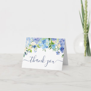 Elegant Blue Hydrangeas Grüne Wasserfarbe Dankeskarte