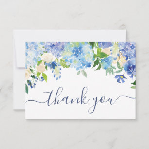 Elegant Blue Hydrangeas Grüne Wedding Floral Dankeskarte