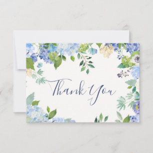 Elegant Blue Hydrangeas Grüne Wedding Floral Dankeskarte