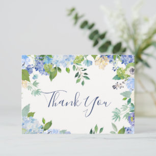 Elegant Blue Hydrangeas Grüne Wedding Floral Dankeskarte