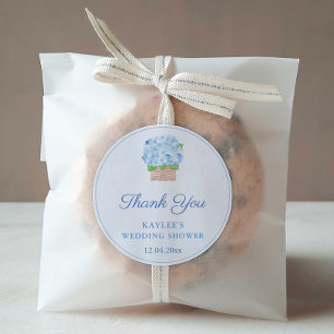 Elegant Blue Hydrangeas Polterabend Gefallen Runder Aufkleber