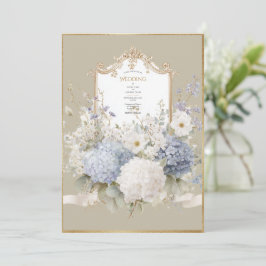 Elegant Blue Hydrangeas Vintage Wedding Einladung