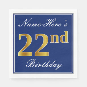 Elegant Blue, Imitate Gold 22. Geburtstag; Individ Serviette
