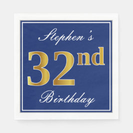 Elegant Blue, Imitate Gold 32. Geburtstag; Individ Serviette