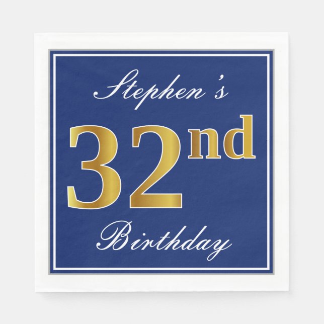 Elegant Blue, Imitate Gold 32. Geburtstag; Individ Serviette (Vorderseite)