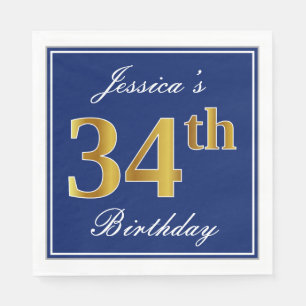 Elegant Blue, Imitate Gold 34. Geburtstag; Individ Serviette