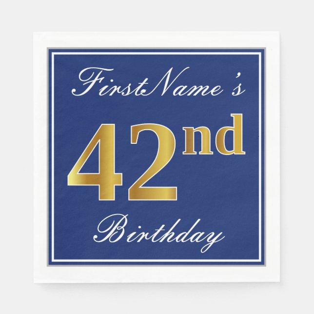 Elegant Blue, Imitate Gold 42. Geburtstag; Individ Serviette (Vorderseite)