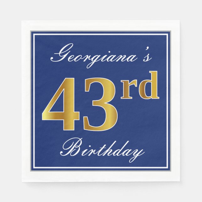 Elegant Blue, Imitate Gold 43. Geburtstag; Individ Serviette (Vorderseite)
