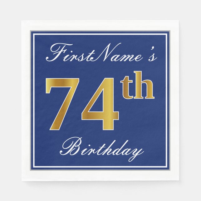 Elegant Blue, Imitate Gold 74. Geburtstag; Individ Serviette (Vorderseite)