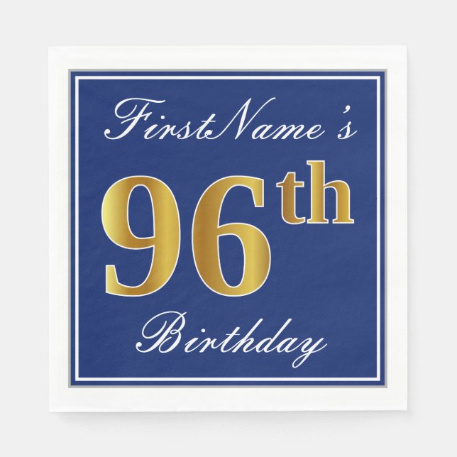 Elegant Blue, Imitate Gold 96. Geburtstag; Individ Serviette (Vorderseite)