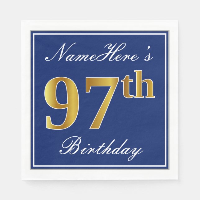 Elegant Blue, Imitate Gold 97. Geburtstag; Individ Serviette (Vorderseite)