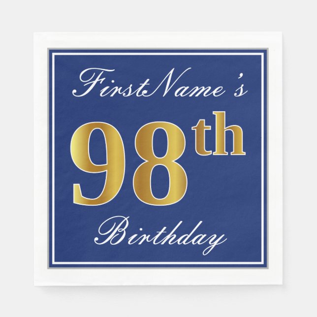 Elegant Blue, Imitate Gold 98. Geburtstag; Individ Serviette (Vorderseite)