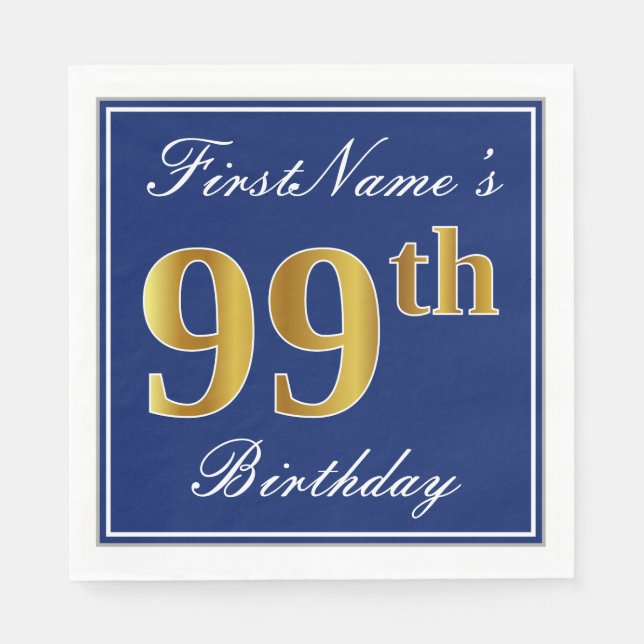 Elegant Blue, Imitate Gold 99. Geburtstag; Individ Serviette (Vorderseite)