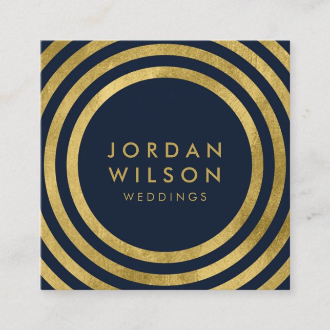 Elegant Blue Imitats Gold Round Lines Geometric Quadratische Visitenkarte (Vorderseite)