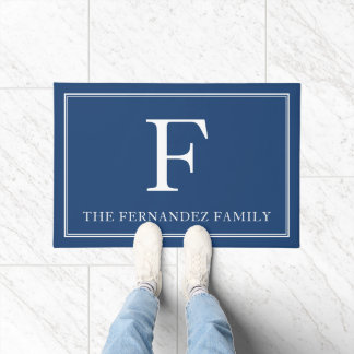 Elegant Blue Initial Familienname Fußmatte