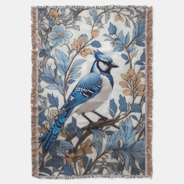 Elegant Blue Jay William Morris Inspiriert Decke (Vorderseite Vertikal)