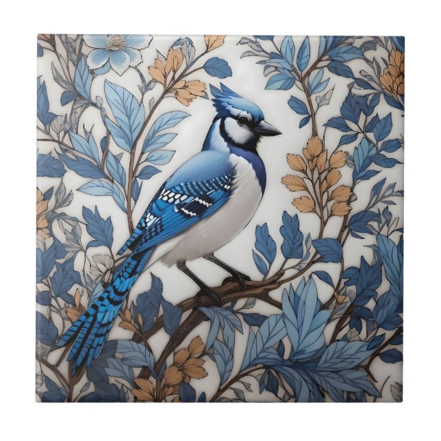 Elegant Blue Jay William Morris Inspiriert Fliese (Vorderseite)