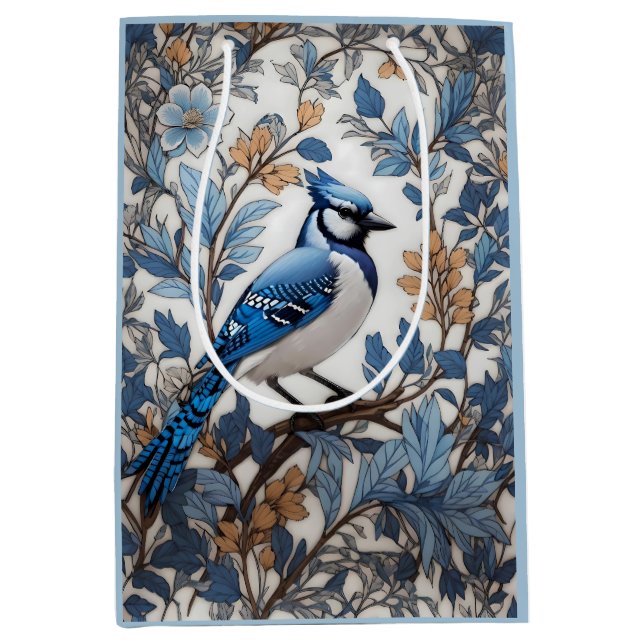 Elegant Blue Jay William Morris Inspiriert Mittlere Geschenktüte (Vorderseite)
