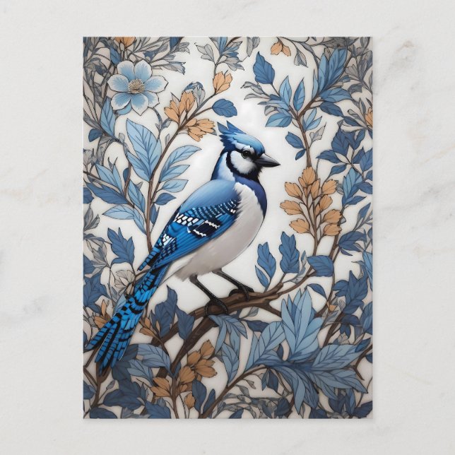 Elegant Blue Jay William Morris Inspiriert Postkarte (Vorderseite)
