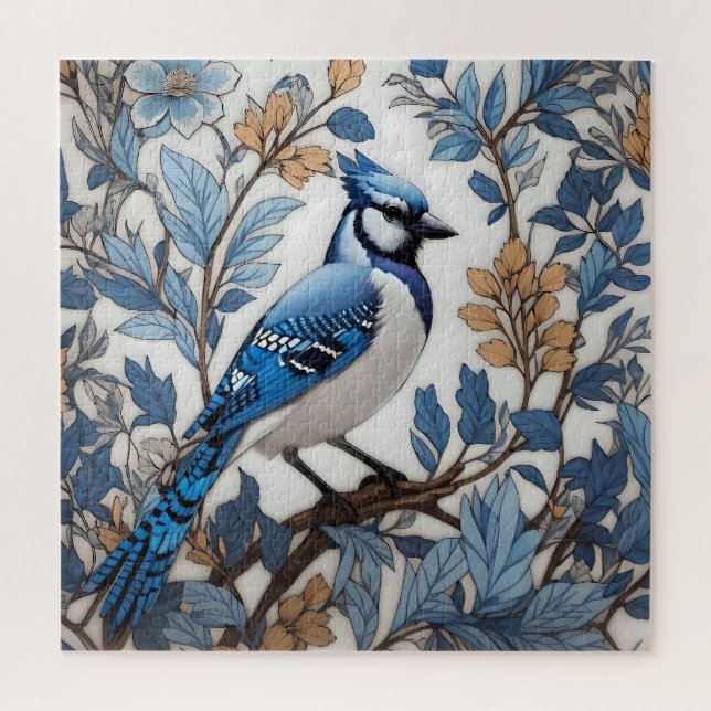 Elegant Blue Jay William Morris Inspiriert Puzzle (Vertikal)