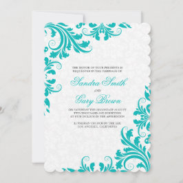 Elegant Blue Lace White Damasks Wedding Einladung