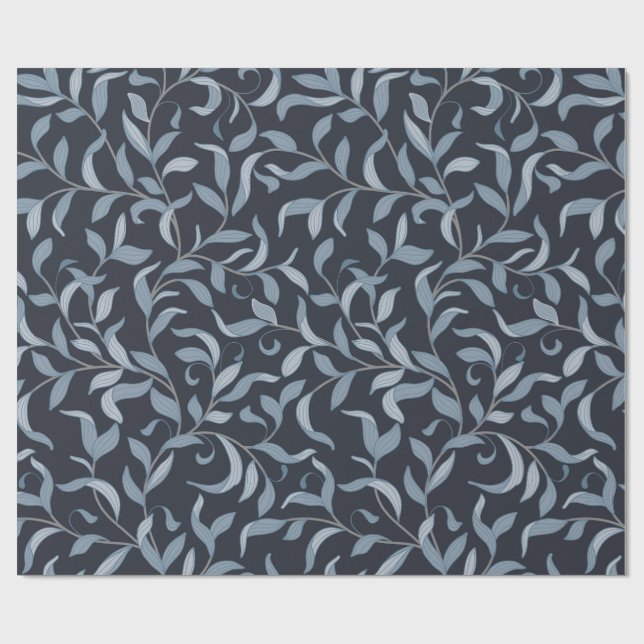 Elegant Blue Leaf William Morris Inspiriert Geschenkpapier (Flach)