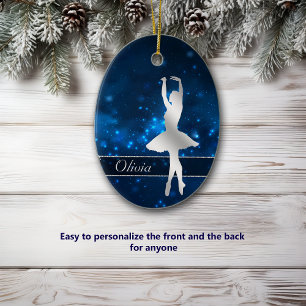 Elegant Blue Lights Silver Ballerina Keramik Ornament